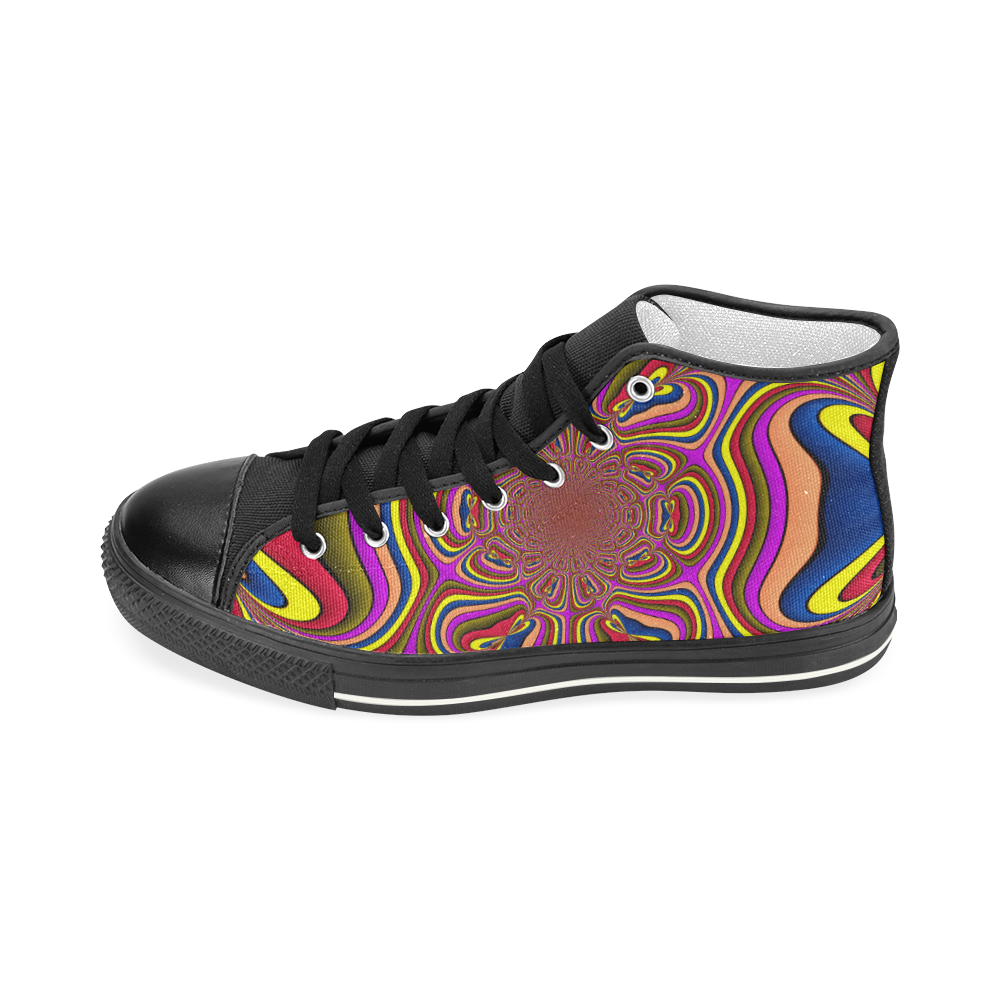 Yellow Lilac Abstract Flower Men’s Classic High Top Canvas Shoes (Model 017)