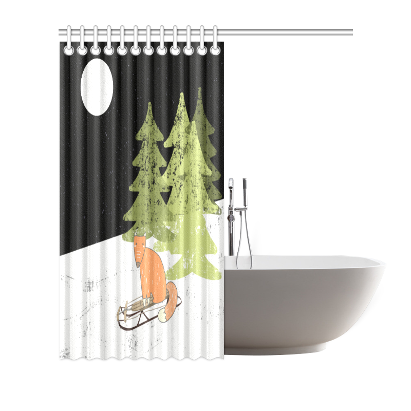 Fox wild animal cute forest winter - Watercolor illustration Shower Curtain 66"x72"