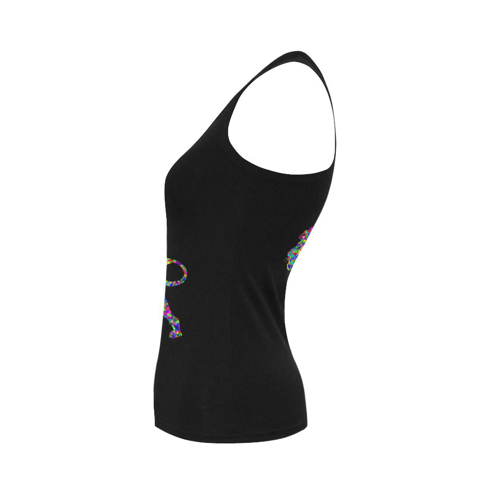 Abstract Triangle Lion Black Women's Shoulder-Free Tank Top (Model T35)