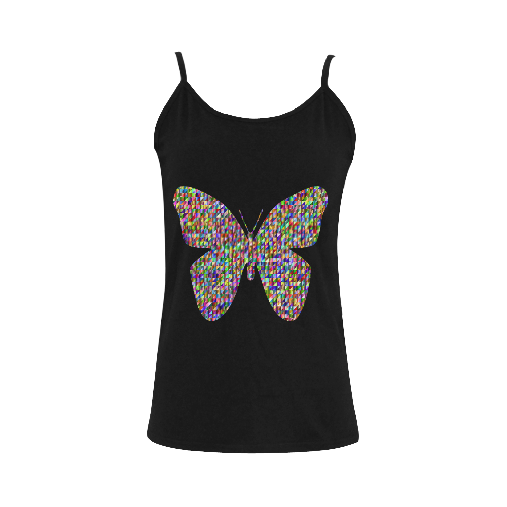 Abstract Triangle Butterfly Black Women's Spaghetti Top (USA Size) (Model T34)