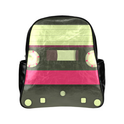Pink Cassette Tape Multi-Pockets Backpack (Model 1636)