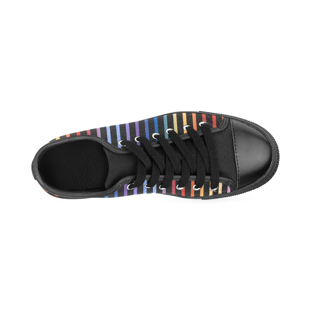 Narrow Flat Stripes Pattern Colored Men's Classic Canvas Shoes/Large Size (Model 018)