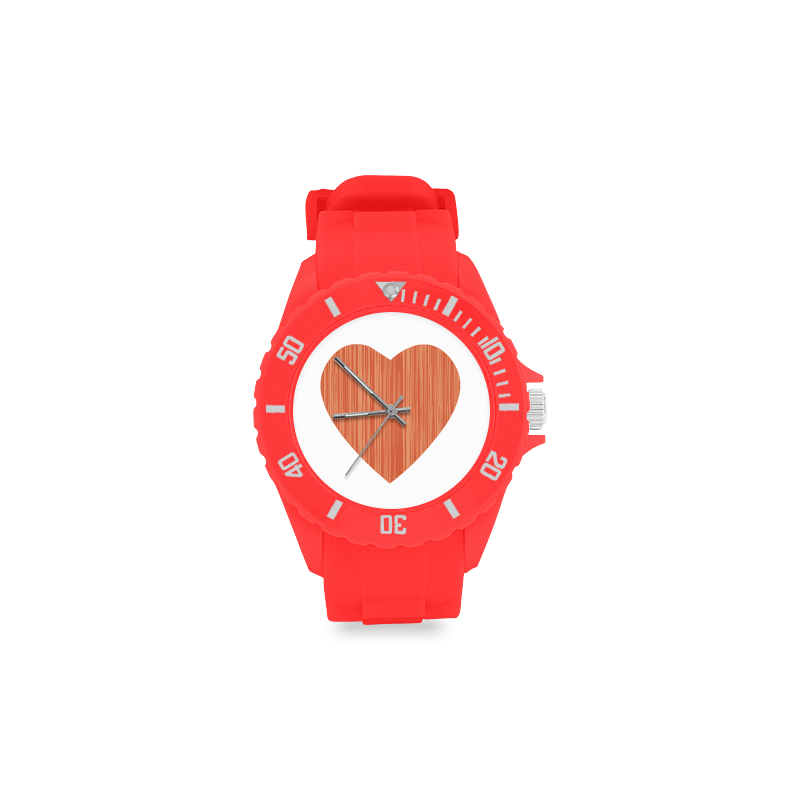 Red RUBBER Watches : with Wooden heart / Designers edition Sport Rubber Strap Watch(Model 301)