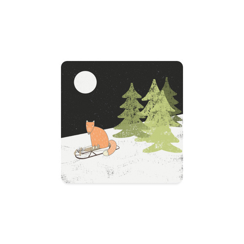 Fox wild animal cute forest winter - Watercolor illustration Square Coaster