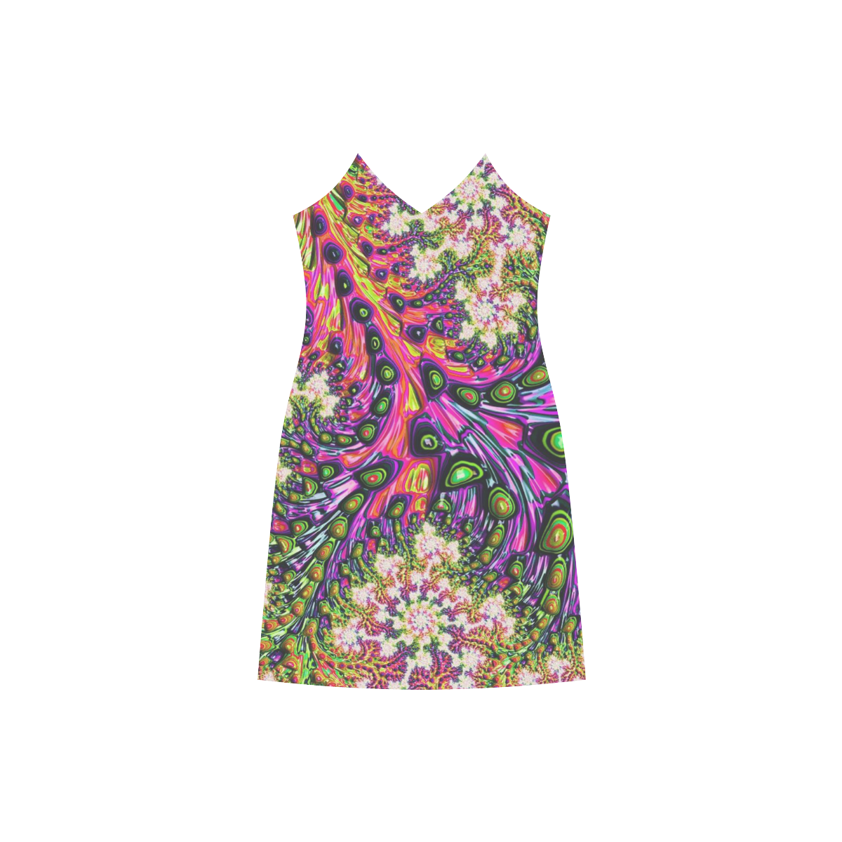 more colors in life fractal 24C V-Neck Open Fork Long Dress(Model D18)