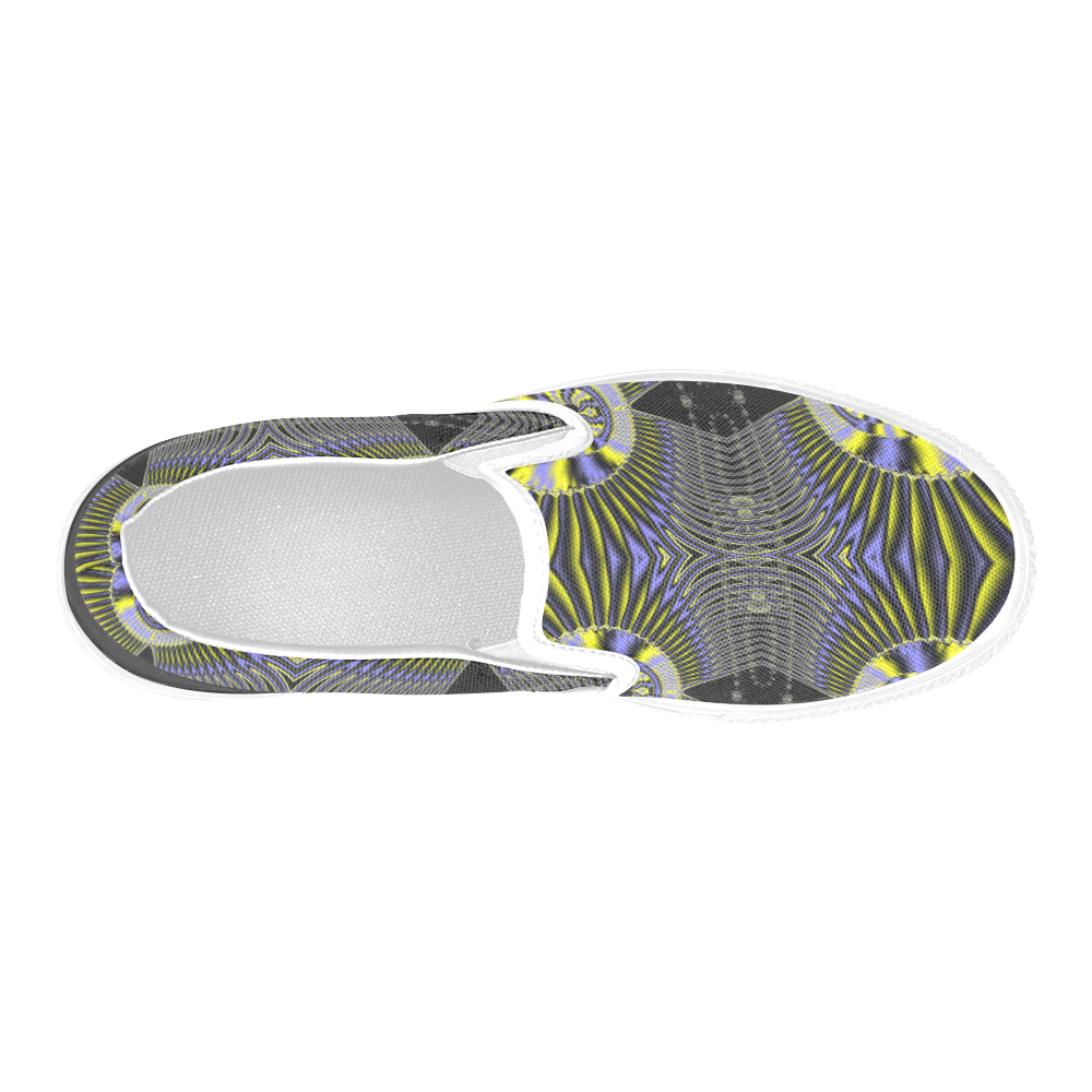Blue And Yellow Fractal Bubbles Men's Slip-on Canvas Shoes (Model 019)