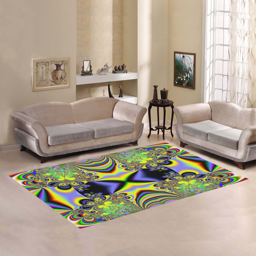 Rainbow Butterfly Bouquets Fractal Area Rug7'x5'