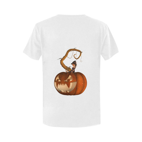 Pumpkin with witch Women's T-Shirt in USA Size (Two Sides Printing)