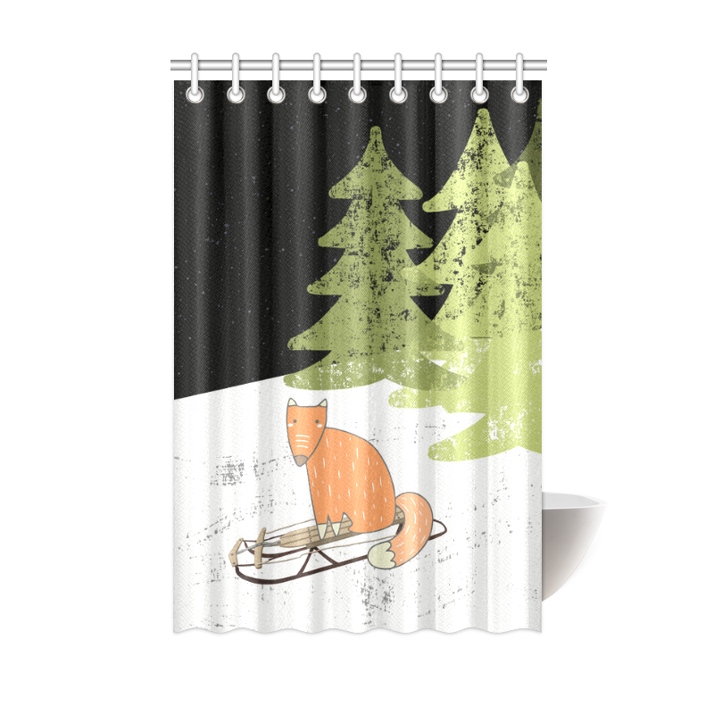 Fox wild animal cute forest winter - Watercolor illustration Shower Curtain 48"x72"