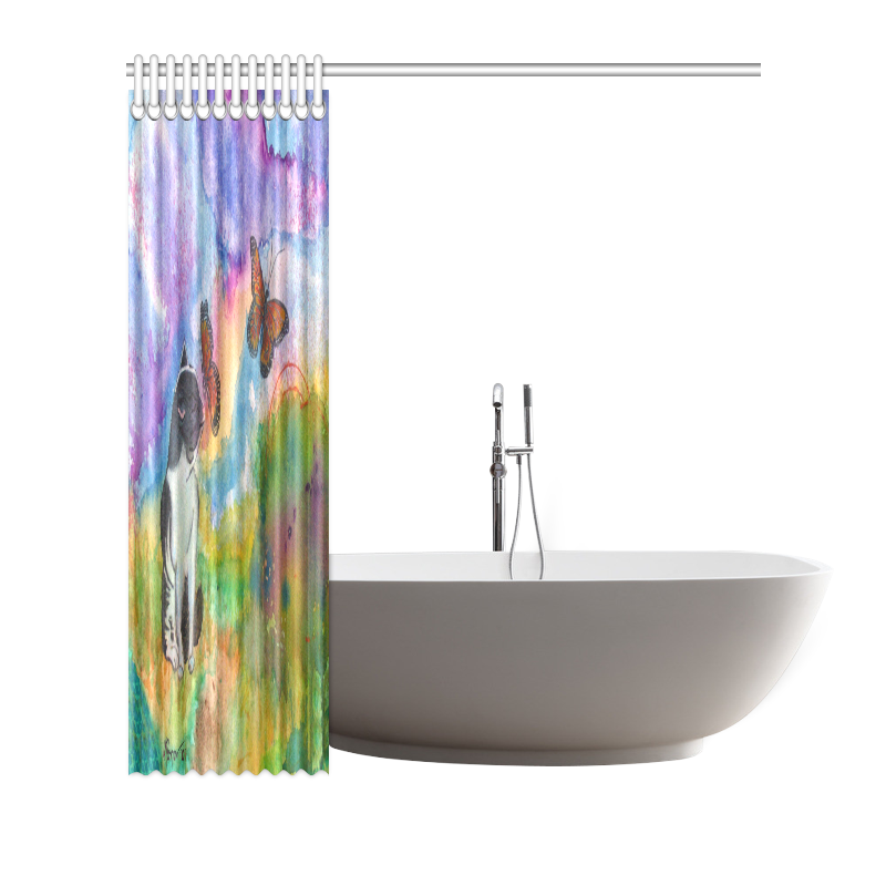 Cat and Monarchs Shower Curtain 72"x72"