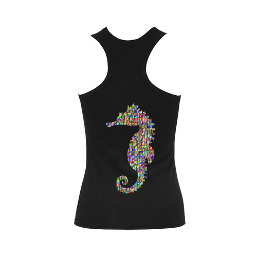 Abstract Triangle Seahorse Black Women's Shoulder-Free Tank Top (Model T35)
