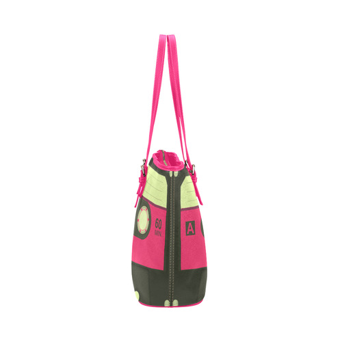 Pink Cassette Tape Leather Tote Bag/Small (Model 1651)