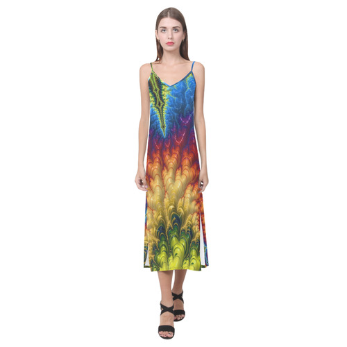 amazing special fractal 25A V-Neck Open Fork Long Dress(Model D18)