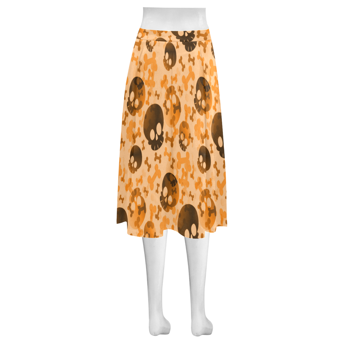 Halloween Skulls Orange Pattern Mnemosyne Women's Crepe Skirt (Model D16)