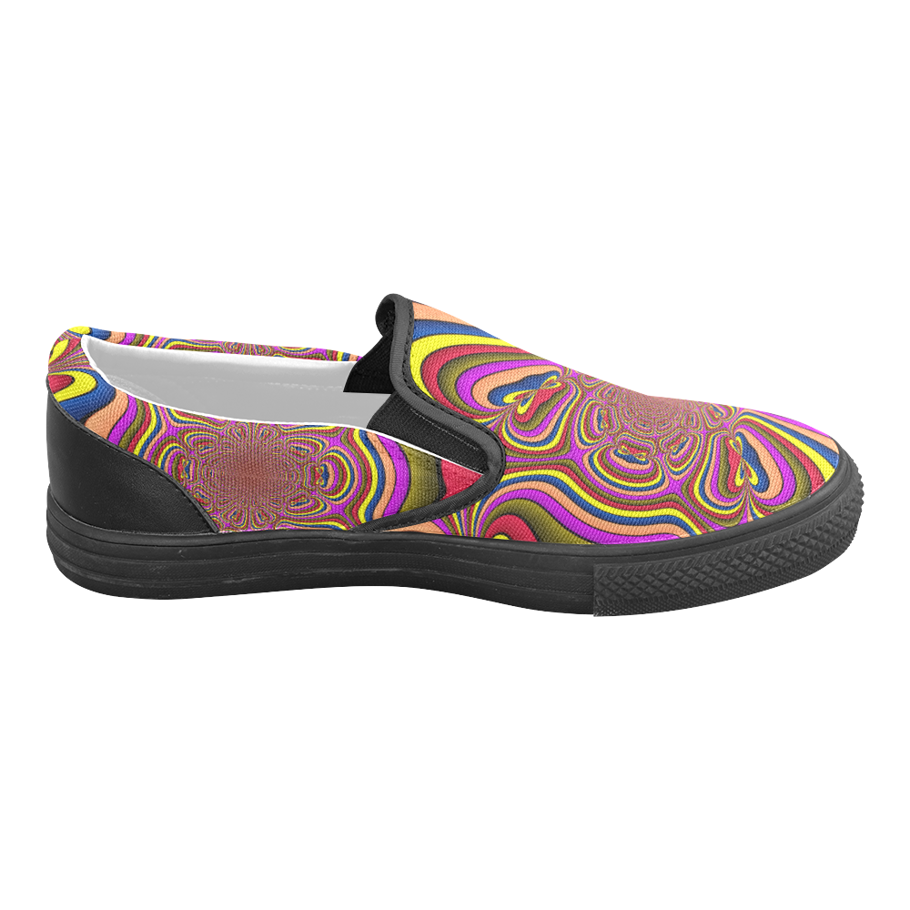 Yellow Lilac Abstract Flower Men's Unusual Slip-on Canvas Shoes (Model 019)