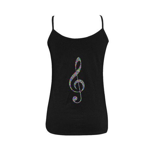 Abstract Triangle Music Note Black Women's Spaghetti Top (USA Size) (Model T34)