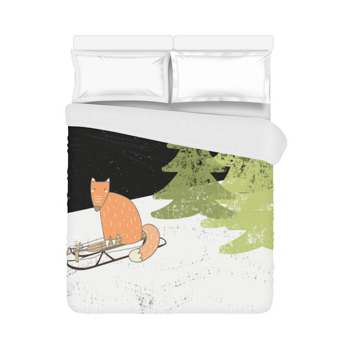 Fox wild animal cute forest winter - Watercolor illustration Duvet Cover 86"x70" ( All-over-print)
