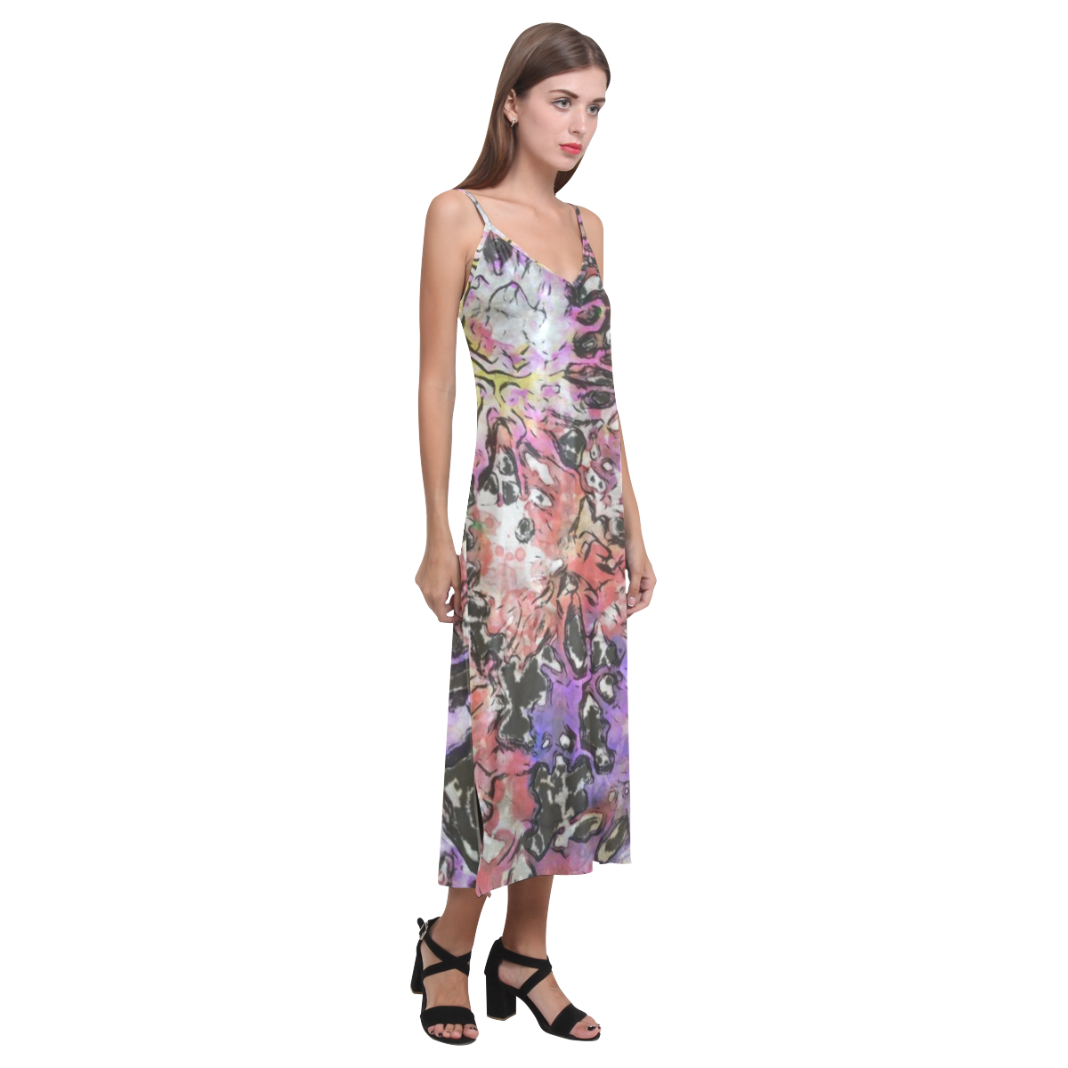 Floral Art Studio 6216B V-Neck Open Fork Long Dress(Model D18)