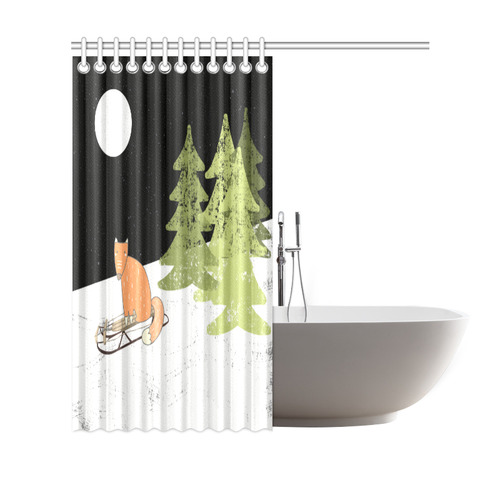 Fox wild animal cute forest winter - Watercolor illustration Shower Curtain 69"x70"