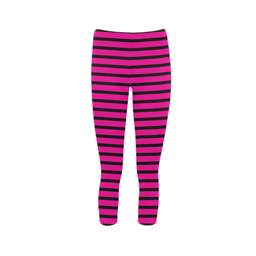 Narrow Black Flat Stripes Pattern Capri Legging (Model L02)