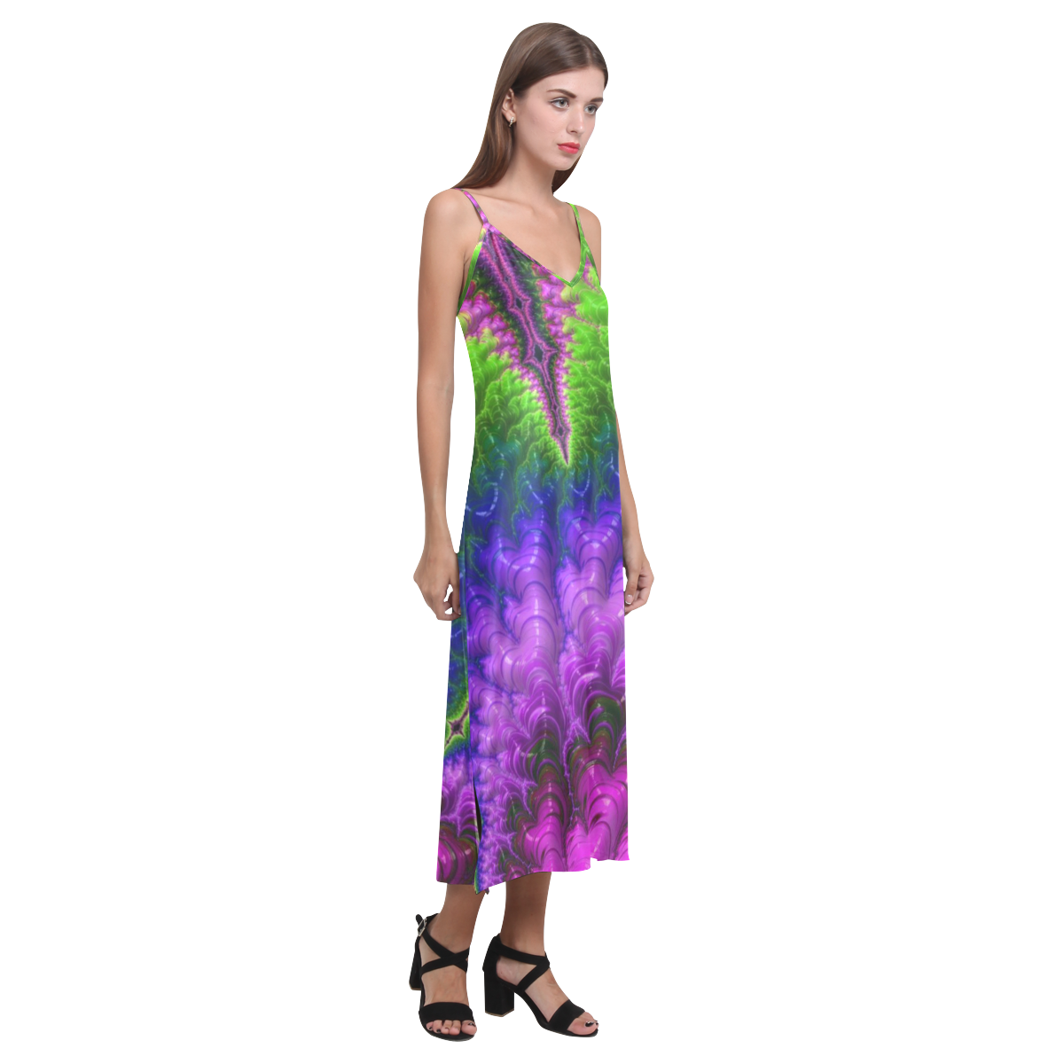 amazing special fractal 25C V-Neck Open Fork Long Dress(Model D18)