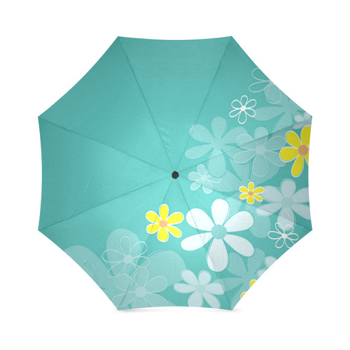 Original designers Umbrella edition with hand-drawn flowers : 60s inspired Old Blue Foldable Umbrella (Model U01)