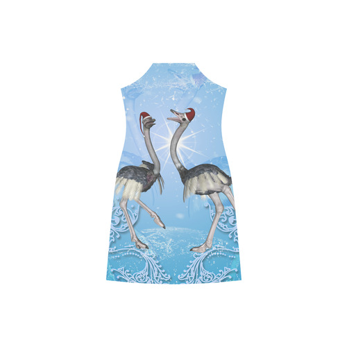 Dancing for christmas, cute ostrichs V-Neck Open Fork Long Dress(Model D18)