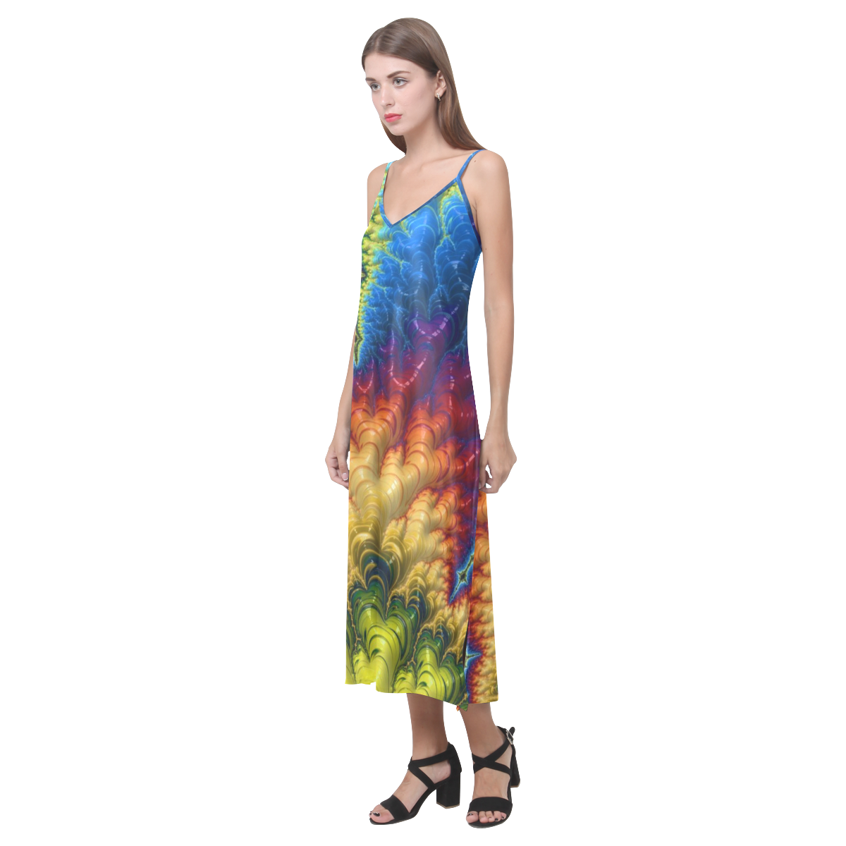 amazing special fractal 25A V-Neck Open Fork Long Dress(Model D18)