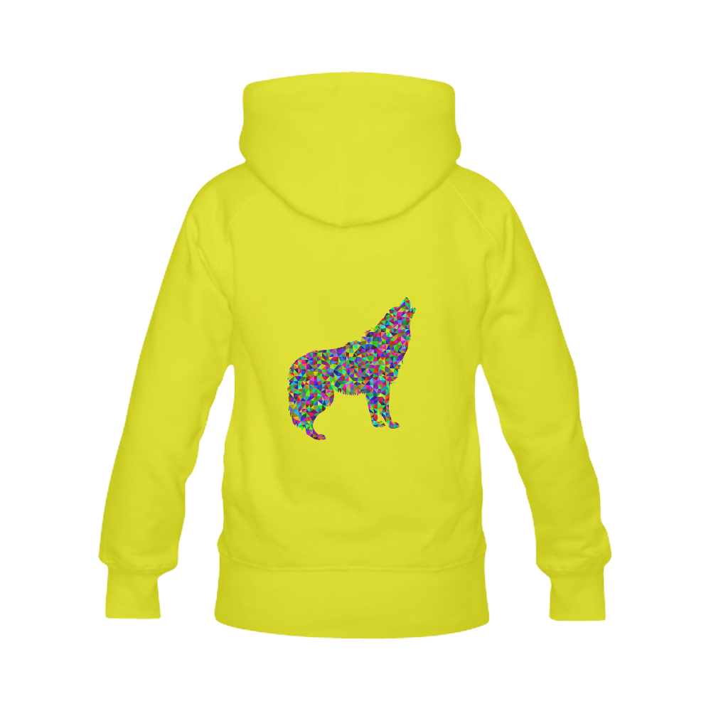Abstract Triangle Wolf Yellow Women's Classic Hoodies (Model H07)