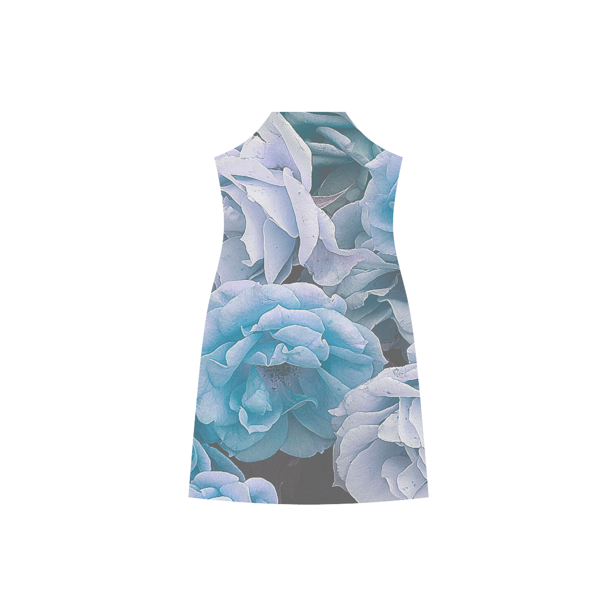 great garden roses blue V-Neck Open Fork Long Dress(Model D18)