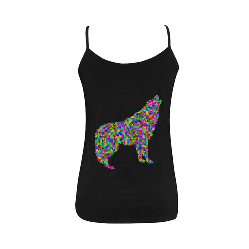 Abstract Triangle Wolf Black Women's Spaghetti Top (USA Size) (Model T34)