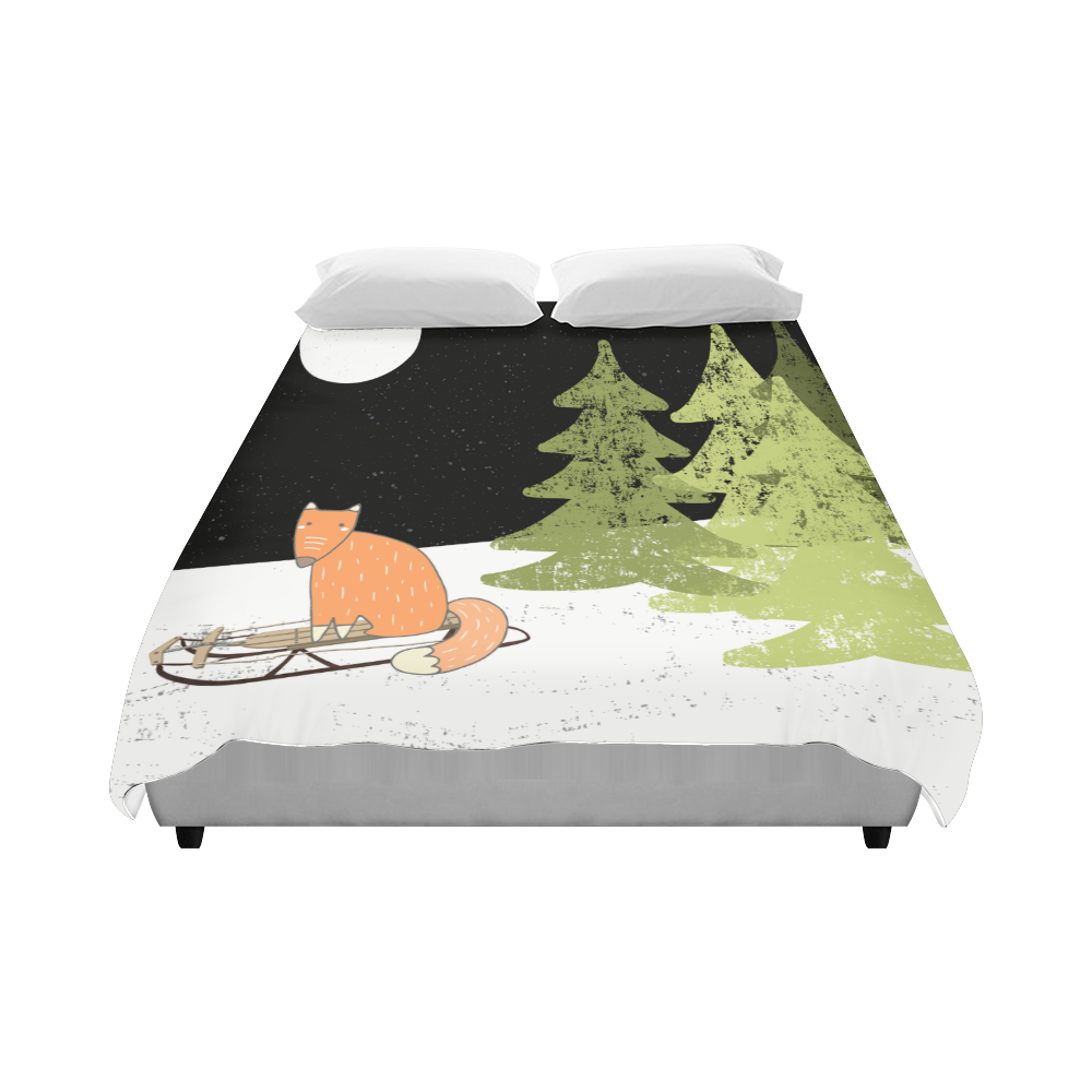 Fox wild animal cute forest winter - Watercolor illustration Duvet Cover 86"x70" ( All-over-print)