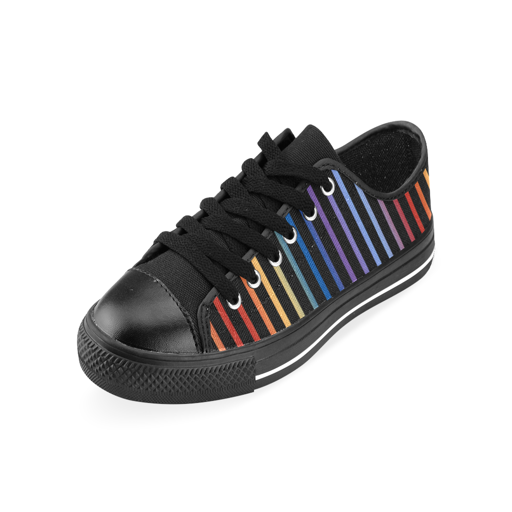 Narrow Flat Stripes Pattern Colored Men's Classic Canvas Shoes/Large Size (Model 018)