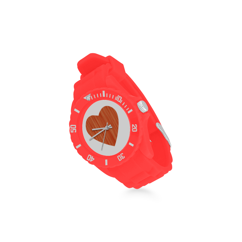 Red RUBBER Watches : with Wooden heart / Designers edition Sport Rubber Strap Watch(Model 301)