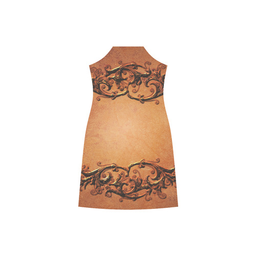 Decorative vintage design and floral elements V-Neck Open Fork Long Dress(Model D18)