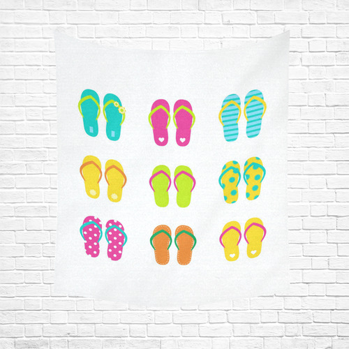 Summer Wall Canvas designers edition with wild Shoes : yellow, blue, pink Cotton Linen Wall Tapestry 51"x 60"