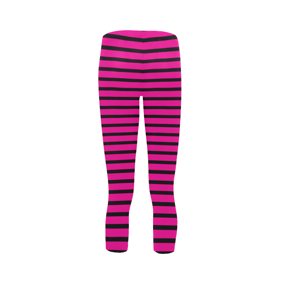 Narrow Black Flat Stripes Pattern Capri Legging (Model L02)