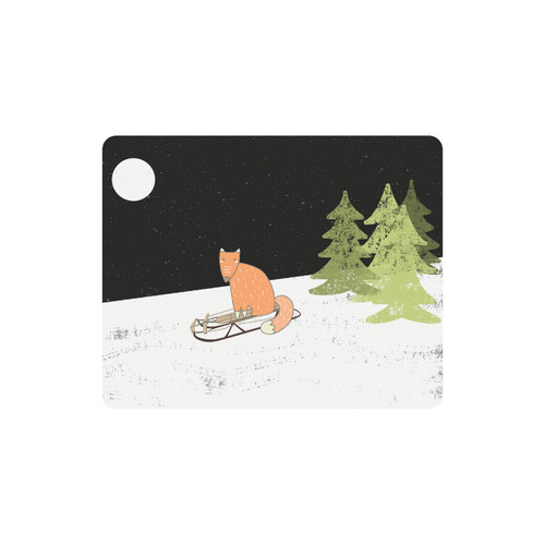 Fox wild animal cute forest winter - Watercolor illustration Rectangle Mousepad