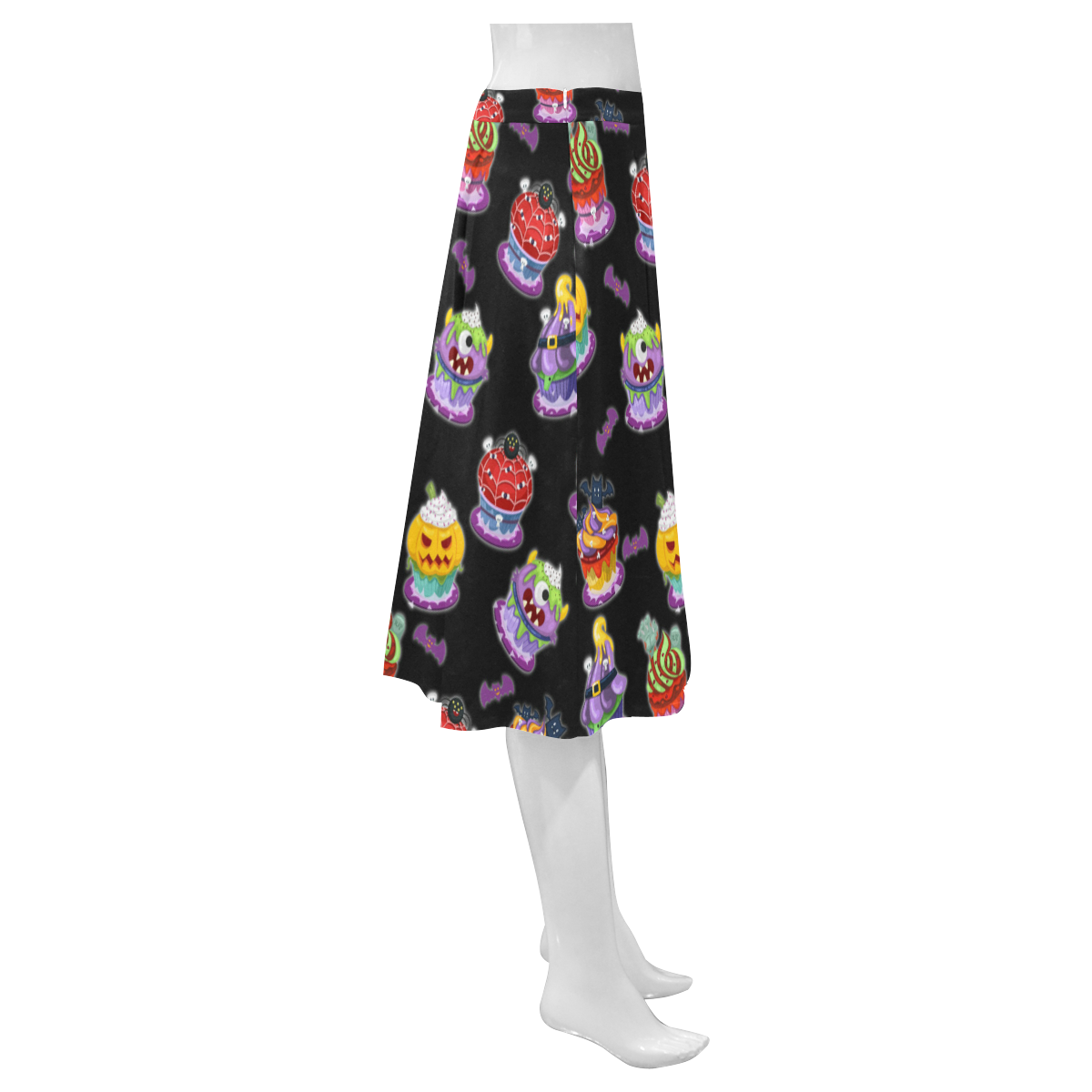 Spooky Halloween Cupcakes Mnemosyne Women's Crepe Skirt (Model D16)
