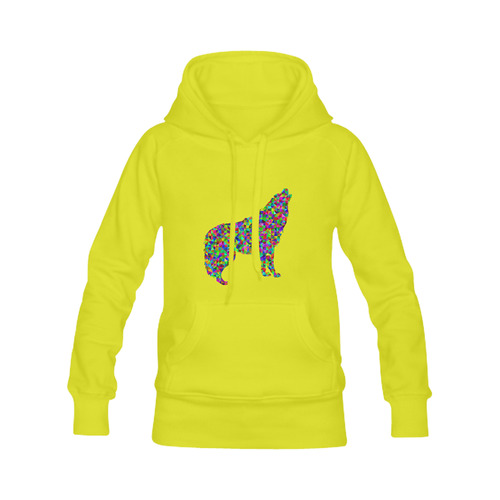 Abstract Triangle Wolf Yellow Women's Classic Hoodies (Model H07)