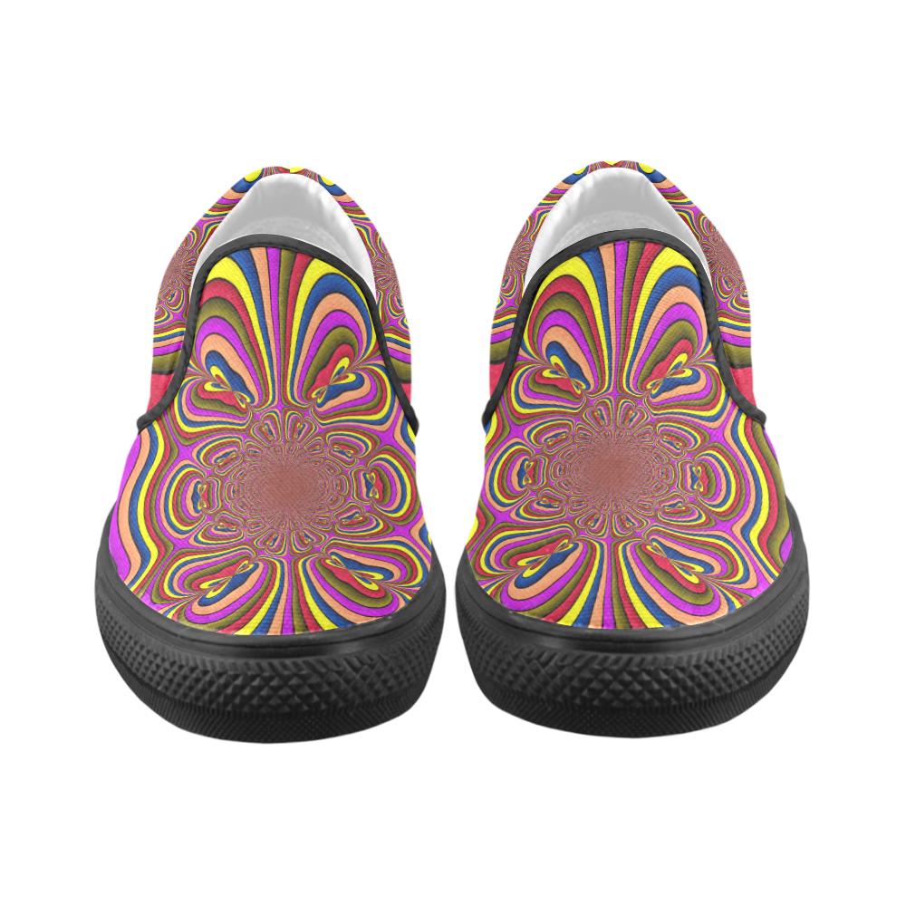 Yellow Lilac Abstract Flower Men's Unusual Slip-on Canvas Shoes (Model 019)