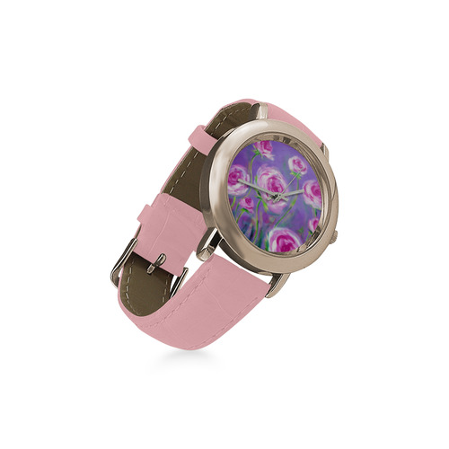 Pink Peonies watch Women's Rose Gold Leather Strap Watch(Model 201)