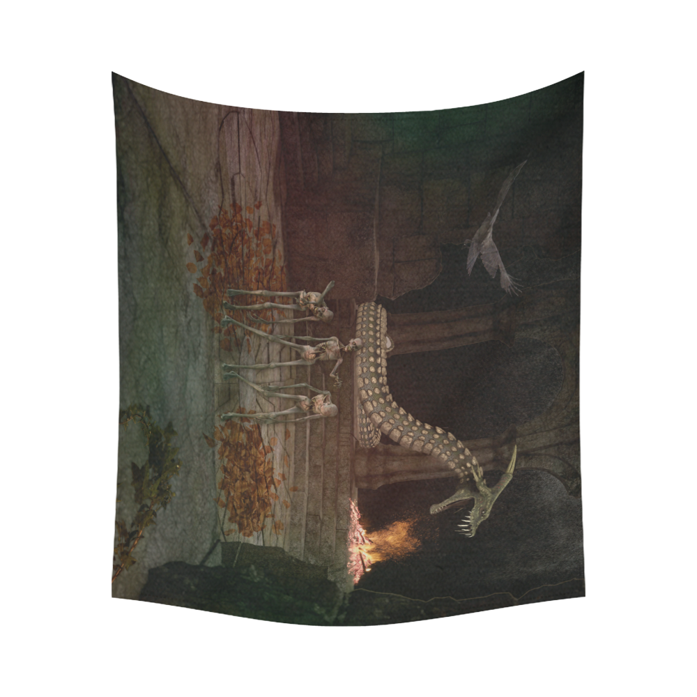 Dragon meet his Zombie Friends Cotton Linen Wall Tapestry 60"x 51"