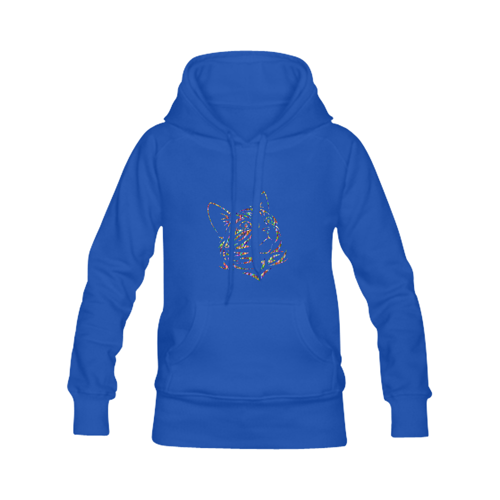 Abstract Triangle Cat Blue Women's Classic Hoodies (Model H07)