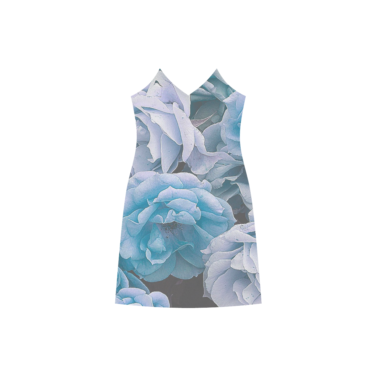 great garden roses blue V-Neck Open Fork Long Dress(Model D18)