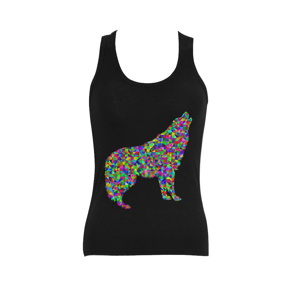 Abstract Triangle Wolf Black Women's Shoulder-Free Tank Top (Model T35)