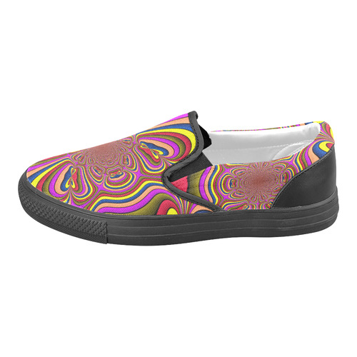 Yellow Lilac Abstract Flower Women's Unusual Slip-on Canvas Shoes (Model 019)
