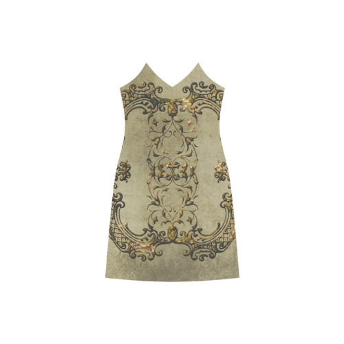 Beautiful decorative vintage design V-Neck Open Fork Long Dress(Model D18)