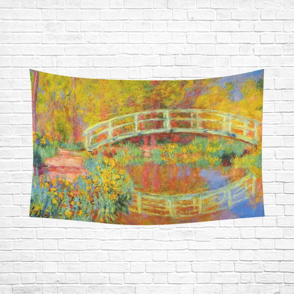Monet Japanese Bridge Reflection Cotton Linen Wall Tapestry 90"x 60"