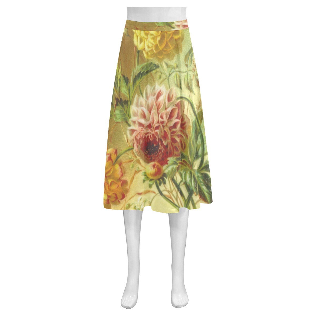 Lovely vintage dahlias Mnemosyne Women's Crepe Skirt (Model D16)